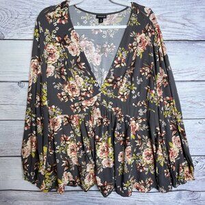 Torrid Floral Blouse - Gray and Pink